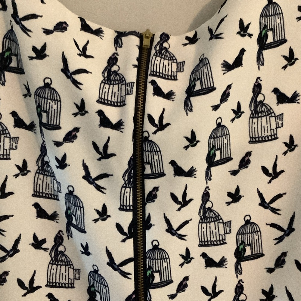 Julian Taylor Birdcage Print Dress in White and Black - Picture 6 of 7
